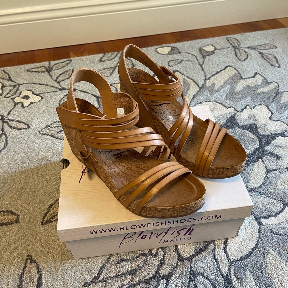 Blowfish Tan Wedge Sandals with Strappy Design